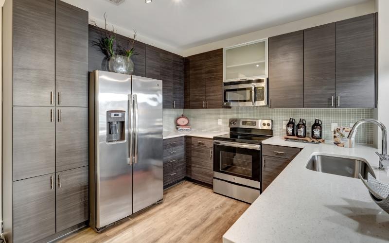 a kitchen with stainless steel appliances